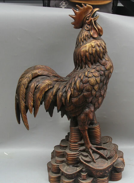 

bi003530 20" Chinese Feng Shui Bronze Wealth Zodiac Year Rooster Cock Statue Sculpture
