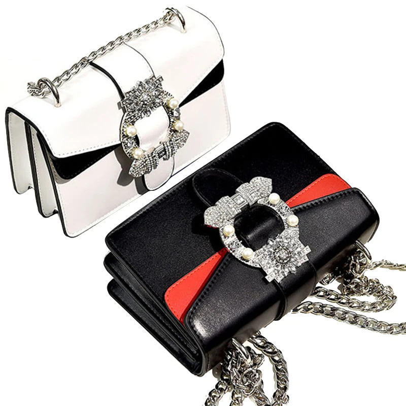 

2018 Women Brand Desinger Rhinestones Leather Shoulder Bags Small Crossbody Bag with Chain Girls Ladies Bags Bolso Mujer party