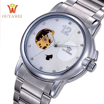 

OUYAWEI Mechanical Watches Men Skeleton Watch Automatic Mechanical Mens Watches Waterproof Self-winding Clock Stainless Steel