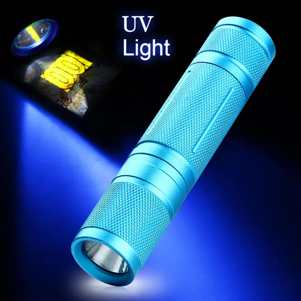 Led UV Flashlight Torch Light 365nm Purple Ultra Violet Light Blacklight UV Lamp AA Battery For Marker Checker Detection Blue