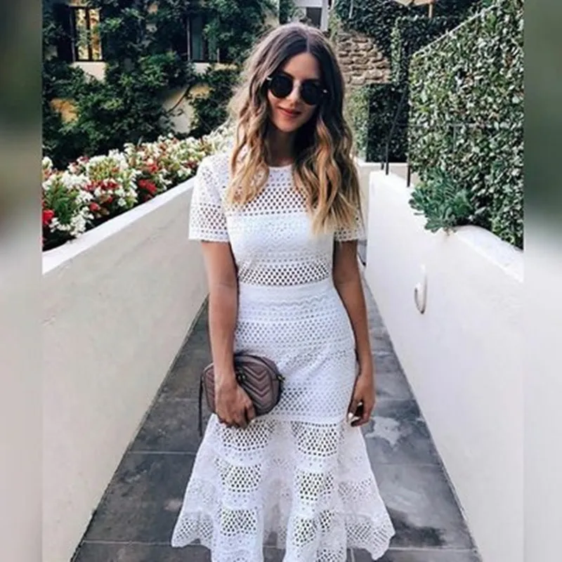 

2019 New Fashion self portrait Dresses fashion Sexy Hollow Out Short sleeve Summer Lace Dresses Women Party Dress vestidos