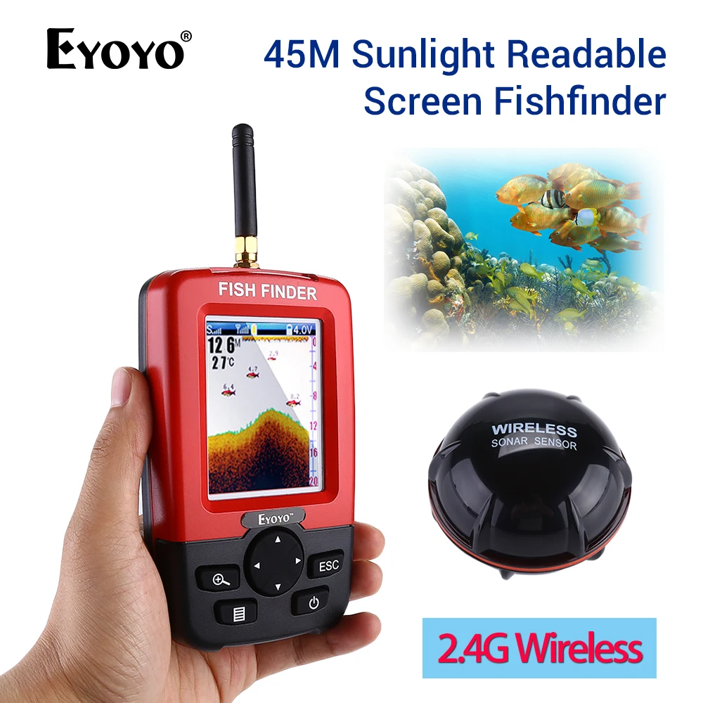 

Eyoyo JX02 2.8" Wireless Sonar Fish Finder Sunlight Readable display screen 45M Water Depth Rechargeable Portable fish finder