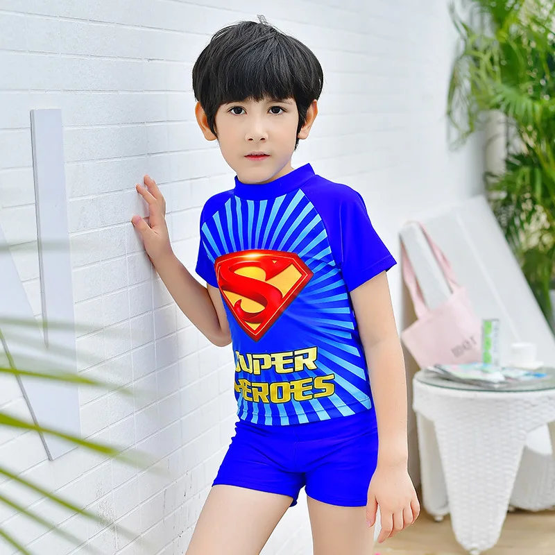 

Children's Swimwear Baby Boy Rash Guard Kids Children Swimsuit For Clothing New Split Boys Printed Superman Pants Polyester