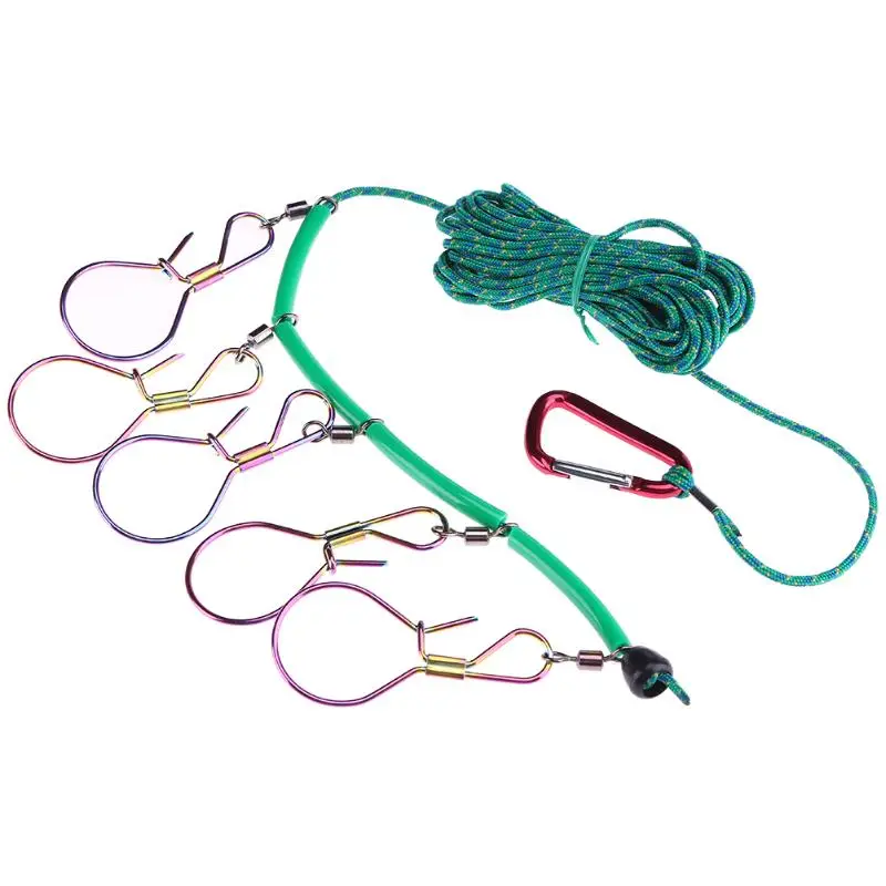 

5M Fishing Lock Buckle Stainless Steel 5 Locks Chain Stringer Live Fish Lock Belt Fishing Tackle Tool With Metal Carabiner NEW