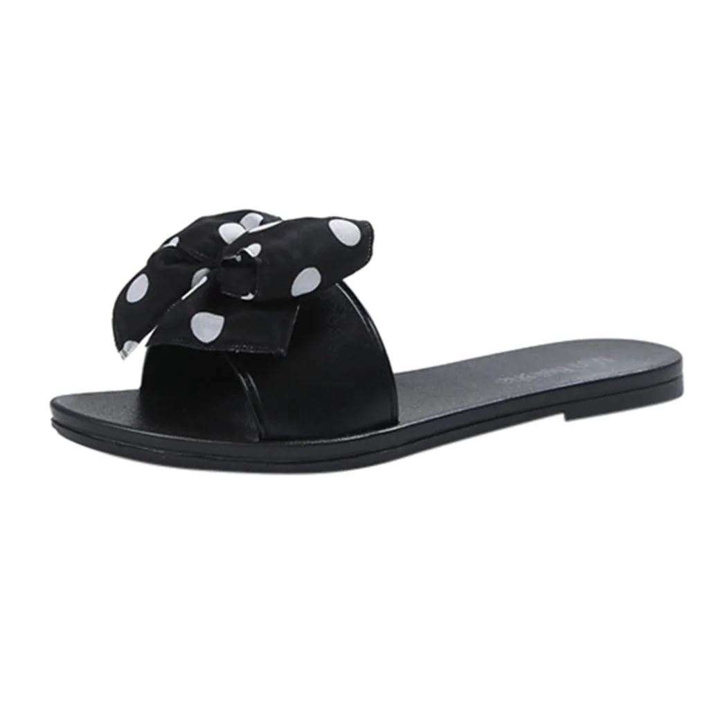 

JAYCOSIN 2019 Women's Slippers Summer Beach Casual Shoes Fashion Bowknot Polka Dot Flat Slide Outdoor Slipper Fashion Loafers
