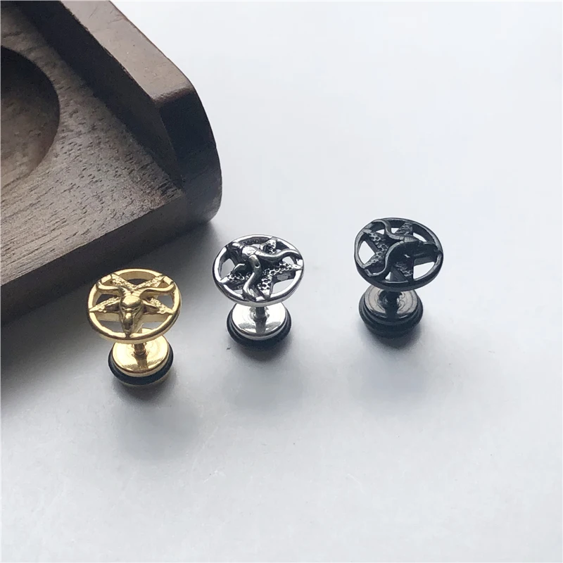 

UVW160 2pc Titanium Geometric Gothic Beach Accessories Earrings for Women Men Stud Earrings Helix Piercing Pendientes Brincos