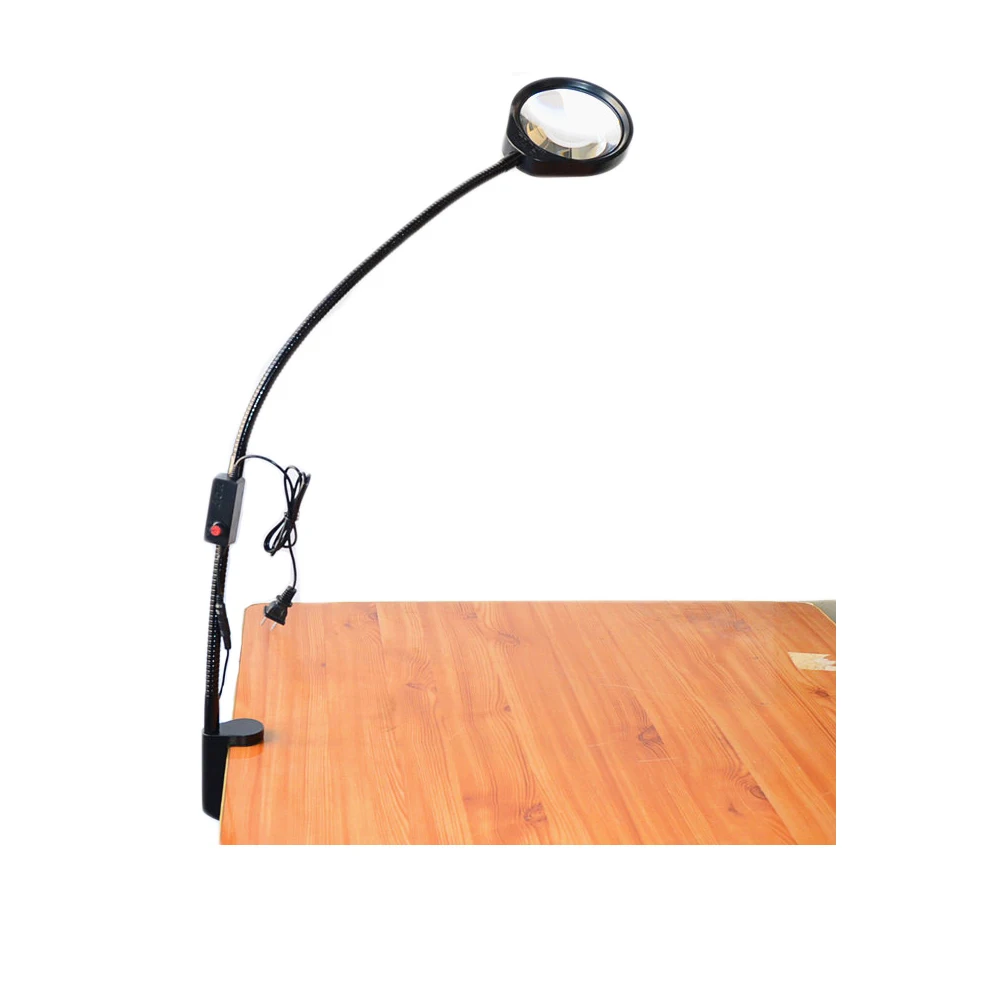  LED Illuminating Magnifier 10X 20X Optical Glass Desk Clip-on Magnifying Glass - 33015703319