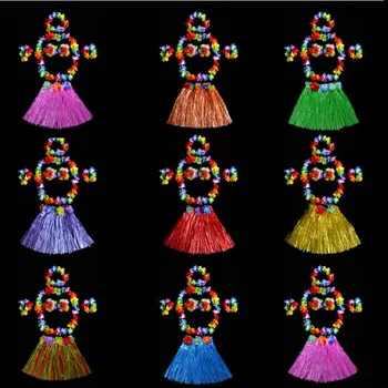 

Women Girl Flower Garland Wristbands Bra Headband 30CM Hula Skirts Costume Set Hawaii Summer Holiday Party Purim Halloween