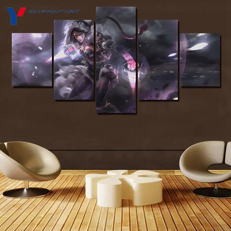  Magic Assassin Templar Lana 5 Panel Wall Art Canvas Prints DOTA 2 Game Pictures for Living Room A03