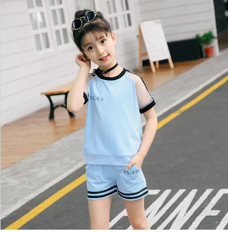 Summer Kids Clothes Sports Suit For Teenage Girls Clothing Sets Fashion Tshirt Shorts Child Tracksuit Active Girls Outfits 2 Pcs (12)