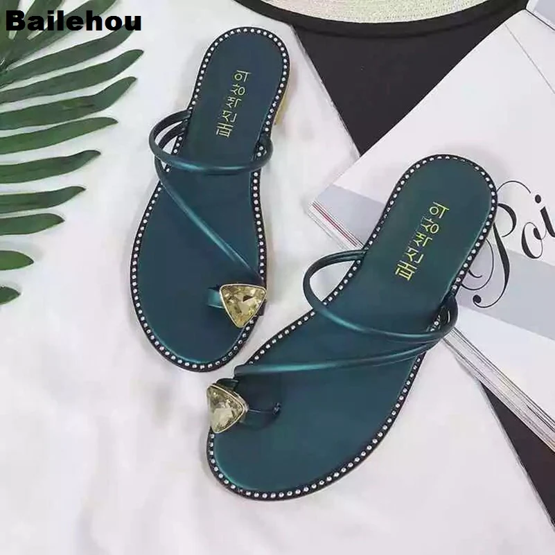 

Bailehou Women Slippers Flat Slides Beach Flip Flops Crystal Sandals Soft Rubber Sole Slip On Slipper Outdoor Home Slipper Shoes