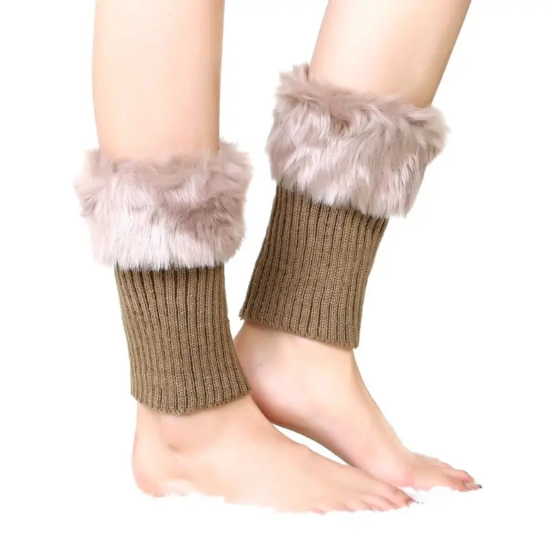 Лидер продаж Мода женщин зима теплая вязать меховая отделка гетры носки манжеты Ботворезы крышка Вязаные носки