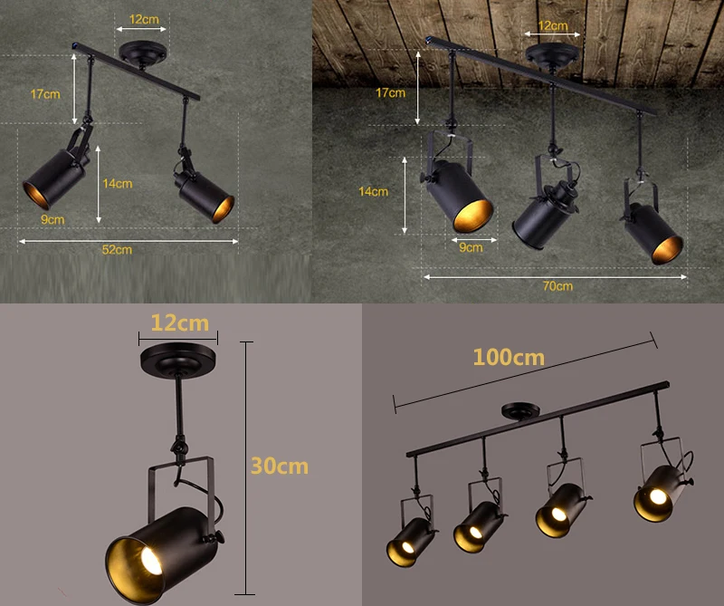 Vintage Iron Loft Industrial Spotlights Adjustable Pendant Lamp Clothing Store Lighting Coffee House//Bar/Mall Pendant Lamp