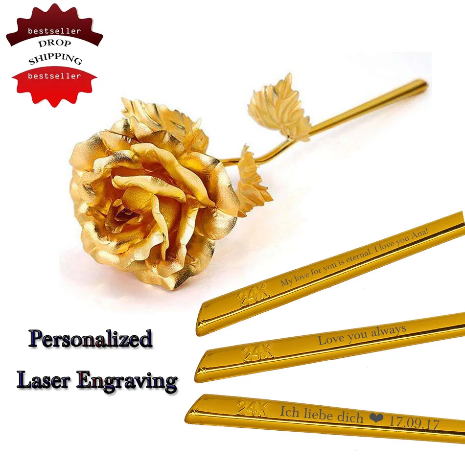 

DROP SHIPPING 24k Gold Foil Plated Rose Wedding Decoration Golden Rose Gold Dipped artificiales artificial flower Personalized