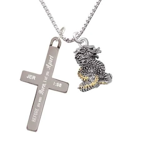 Dragon with Gold Tone Scales and Crystals - I Set You Apart - Cross Necklace (1)