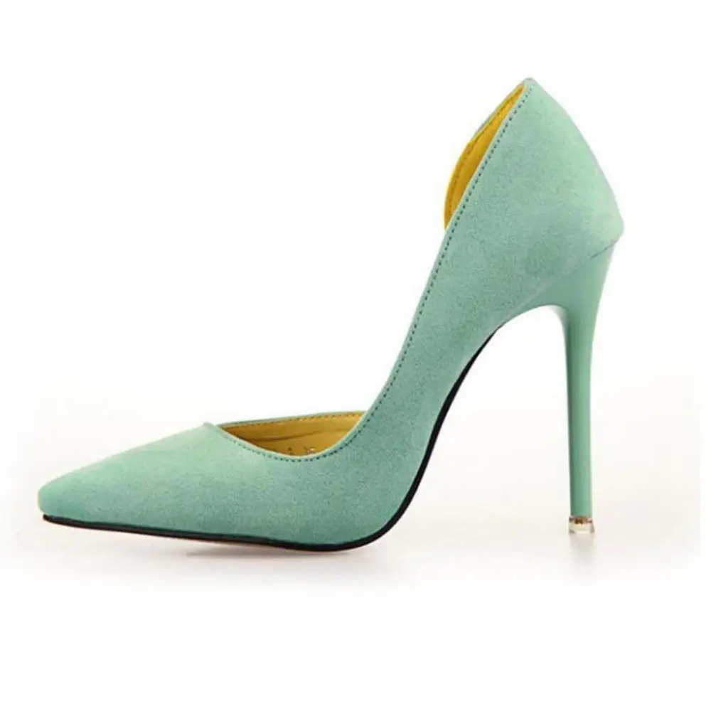 Г., модная женская обувь замшевые туфли-лодочки с острым носком Офисная Женская обувь ярких цветов на высоком каблуке-шпильке для вечеринок - Цвет: Светло-зеленый