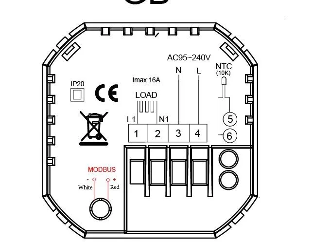 Сенсорный программируемый термостат Modbus 16A для электрического нагрева (с функцией Modbus)