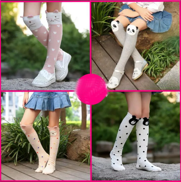 

Spring Autumn girls boys kitten football stripe&dot cute animal Stockings girl Knee half Stocking 7colors 3-12years TZ05