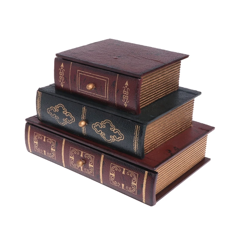 

Exquisite vintage Storage Box Desk Organizer Wooden Vintage Retro Book Design Gifts Jewelry Case