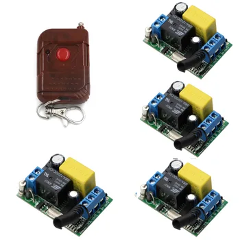 

Free Shipping 315/433Mhz 1CH 220V AC 10A RF Wireless Remote Control Switch System Peach Transmitter & 4 Receivers With Cover