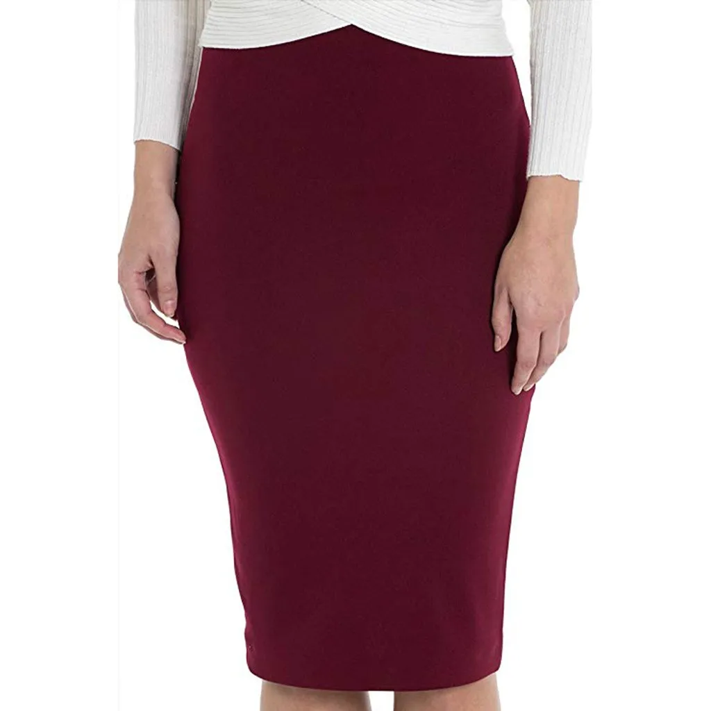 

Women's Elastic Waist Stretch skirts Bodycon Solid Color Formal Pencil Skirt basic style saia jeans feminina