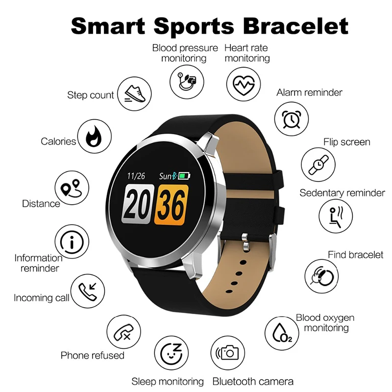 FocuSmart Q8 умные часы кровяное Давление Фитнес трекер монитор сердечного ритма Водонепроницаемый Цвет Экран Смарт-часы для Для мужчин Для женщин