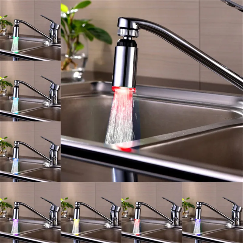 Glow Copper Temperature Sensor Kitchen Faucet Nozzle Colorful LED Light Water Stream Bathroom