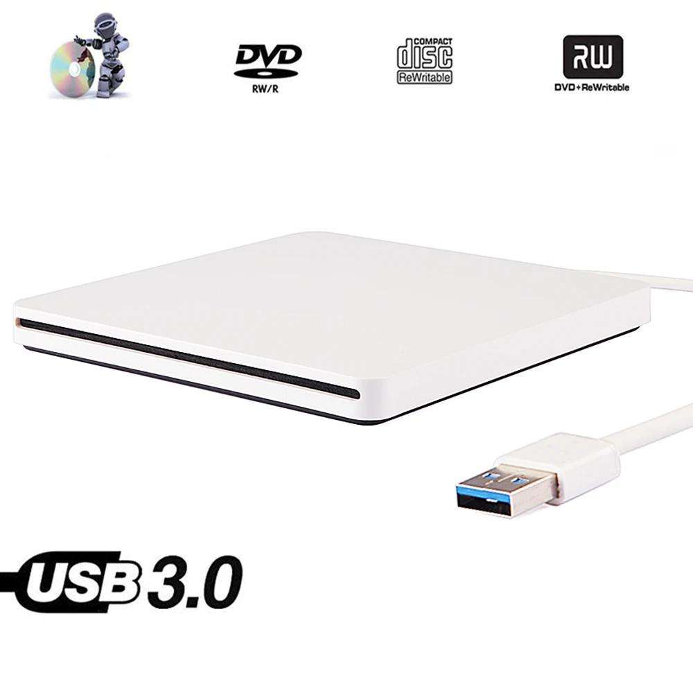 

USB3.0 8X DVD Player Super Drive for Computer Windows 2000/XP/8/7/10 MAC OS DVD-ROM Combo 24X CD-R Writer External Optical Drive