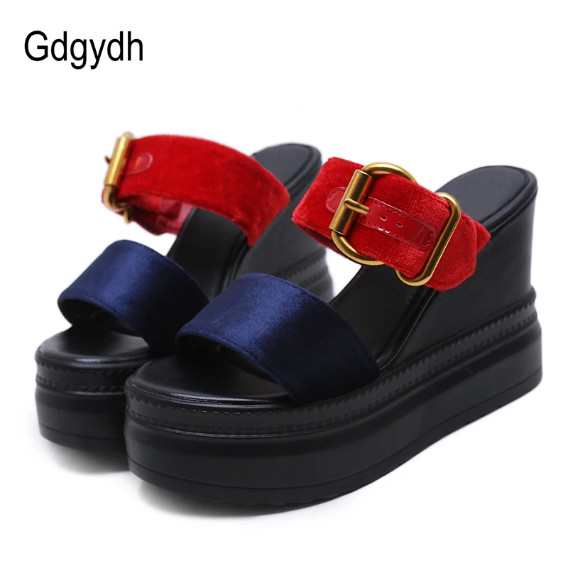 

Gdgydh Open Toe Platform Wedges Sandals Woman Fashion Buckle Female Summer Shoes 2019 New Arrival Corduroy Hot Sale Drop Ship