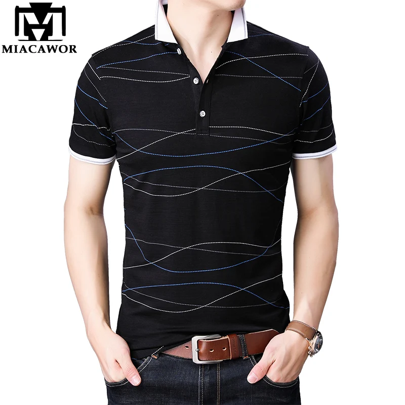 Miacawor брендовые рубашки поло Для мужчин высокого Качественный хлопок Slim Fit