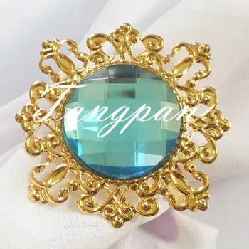 

Tangpan 100Pcs Gold-Sky Blue Metal Rhinestone Napkin Ring Wedding Bride Decorations Supper Busy Favored Napkin Holder