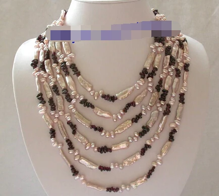 

Miss charm Jew1904 stunning 6rows 22mm lavender baroque freshwater pearls red garnet necklace