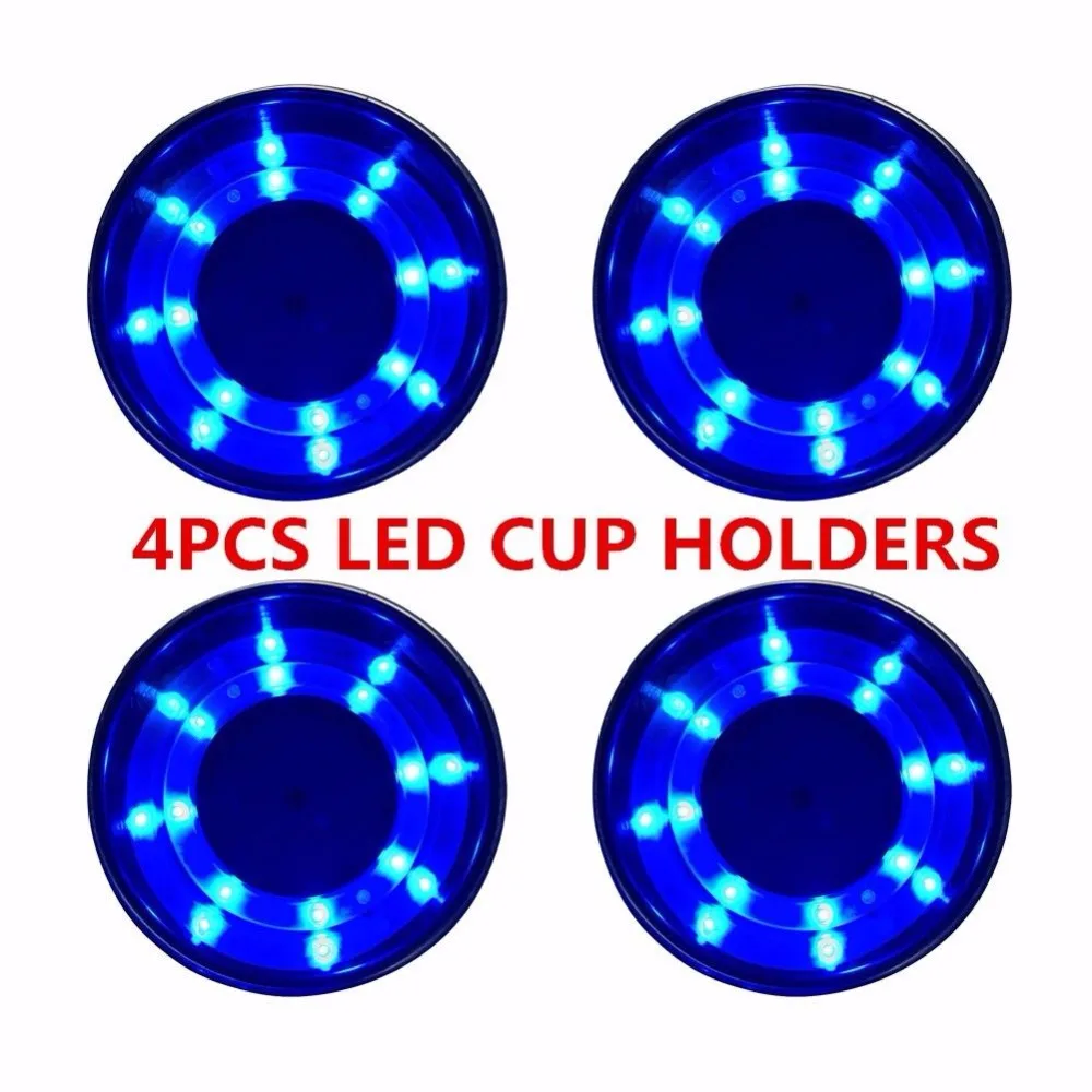 Marine Boat 8 LED Blue Stainless Steel Cup Drink Holder with Drain-for Car Truck