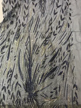

Embroidered French net tulle Lace Fabric S18121119 glued glitter sequins african lace fabric for party dress