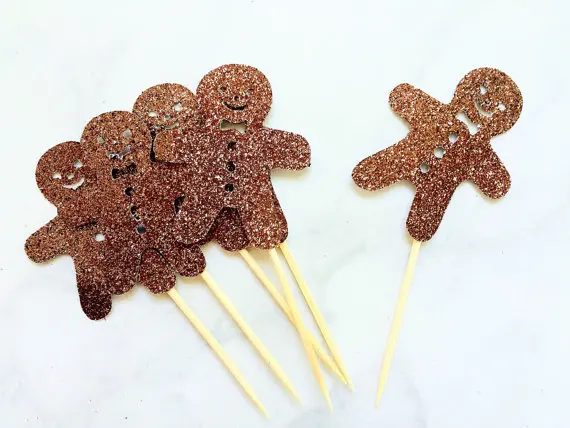 

glitter christmas Ginger bread men Cupcake Toppers Engagement Party Bachelorette birthday Wedding Bridal Shower food picks