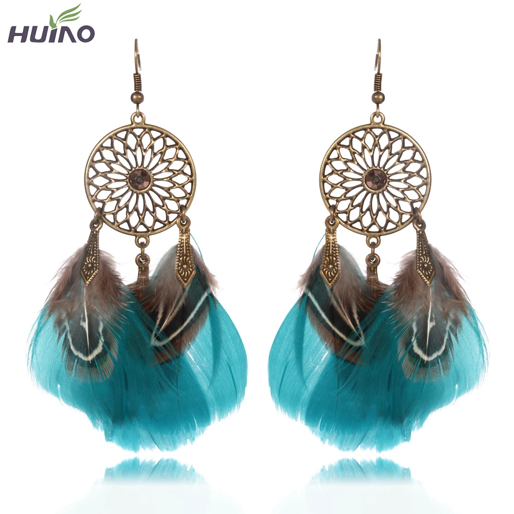 

Hot sale 1 Pair Women Vintage Bohemian Style feather earrings Drop/Dangle Earrings High Quality HY-7413