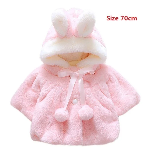 Новое зимнее пальто с милыми заячьими ушками для маленьких девочек, теплое мягкое пальто с капюшоном, Куртка розовая одежда принцессы для детей от 0 до 24 месяцев - Цвет: Pink-70cm