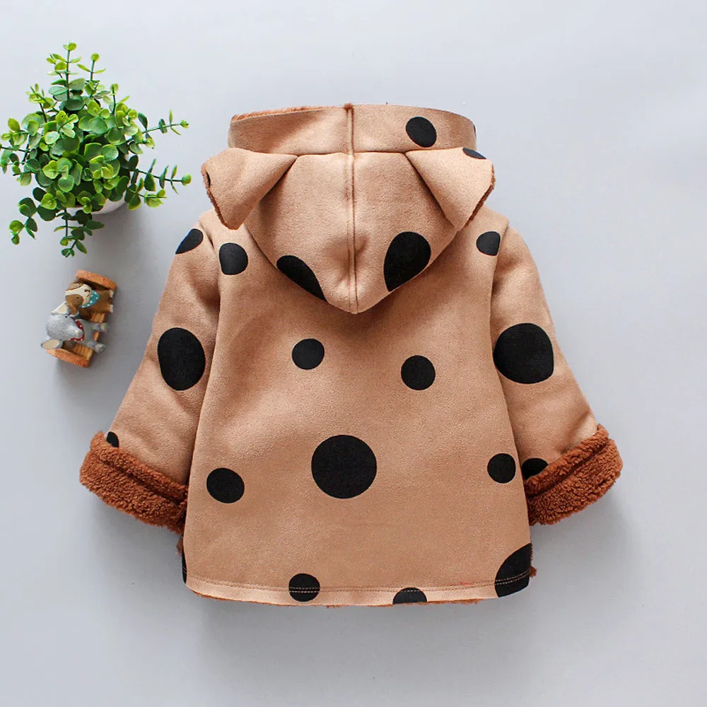 ARLONEE/Модная одежда для маленьких мальчиков и девочек зима г., бархатная куртка с капюшоном и принтом в горошек теплое пальто для малышей