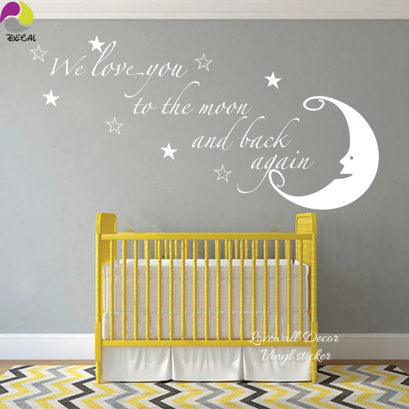 Наклейка на стену с надписью We love you to the moon and back|wall sticker moon|quote wall decalwall |