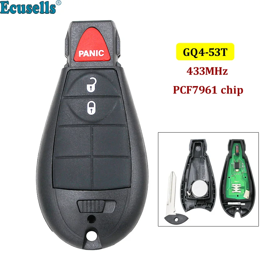 

2+1/3 buttons Remote Key Fob for Dodge RAM 1500 2500 3500 2013 2014 2015 2016 2017 2018 GQ4-53T 433mhz with PCF7961A chip uncut