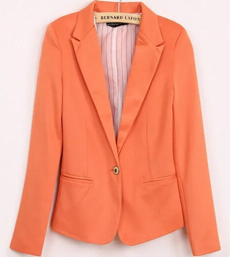 Новинка, повседневные тонкие женские блейзеры с полосатой подкладкой, Женский блейзер на одной пуговице, костюм, семь цветов, XS-XXL, однотонная женская куртка - Цвет: Orange