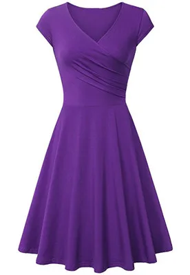 Зеленое платье женское фиолетовое черное желтое 16 цветов S-3XL Плюс Размер Новое весенне-летнее плиссированное платье с коротким рукавом с v-образным вырезом LR193 - Цвет: Purple