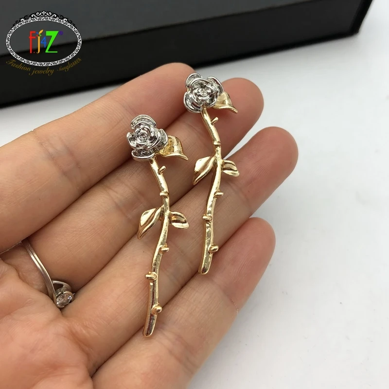 

F.J4Z Fashion Romatic Rose Earrings Styled Alloy Rose Piercing Earrings for Women pendientes mujer