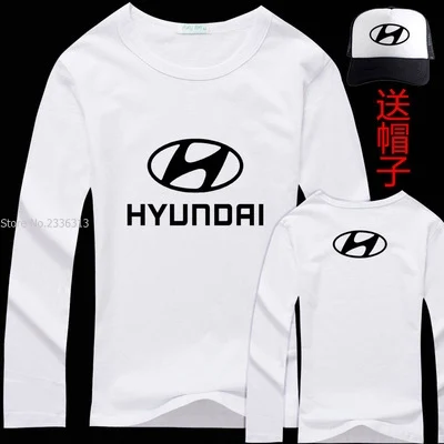 Осенне-весенняя хлопковая футболка с длинным рукавом Hyundai Мужская логотипом