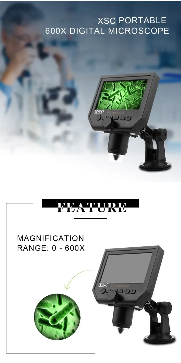 Mustool<ALIMT >&reg;</ALIMT> G600 Digital Portable 1-600X 3.6MP Microscope Continuous Magnifier with 4.3inch HD LCD Display