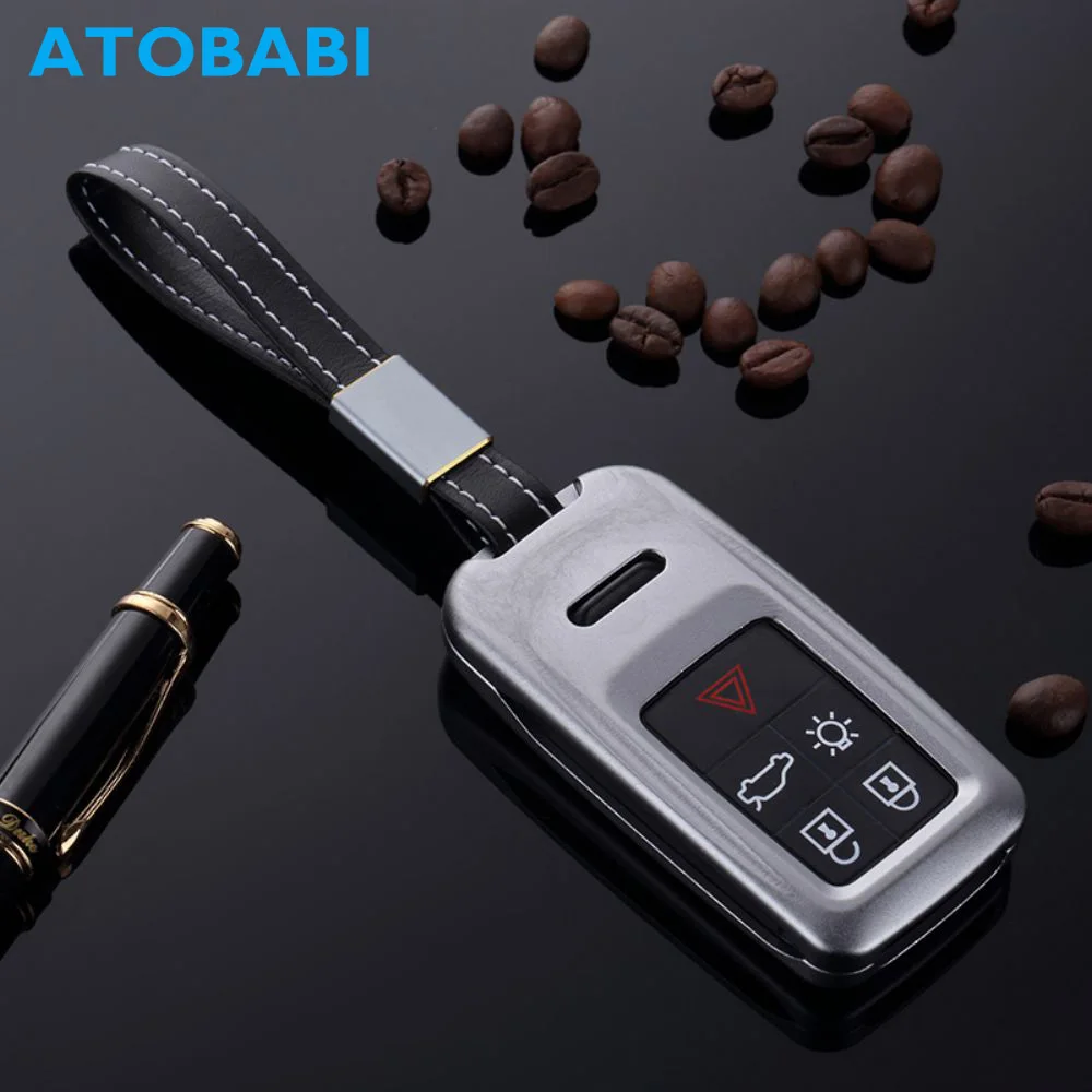 

ATOBABI Aluminum Alloy Car Key Case Metal Remote Shell Cover Keychain Protector Bag Holder for Volvo XC60 S60 V40 V60 5/6 Button