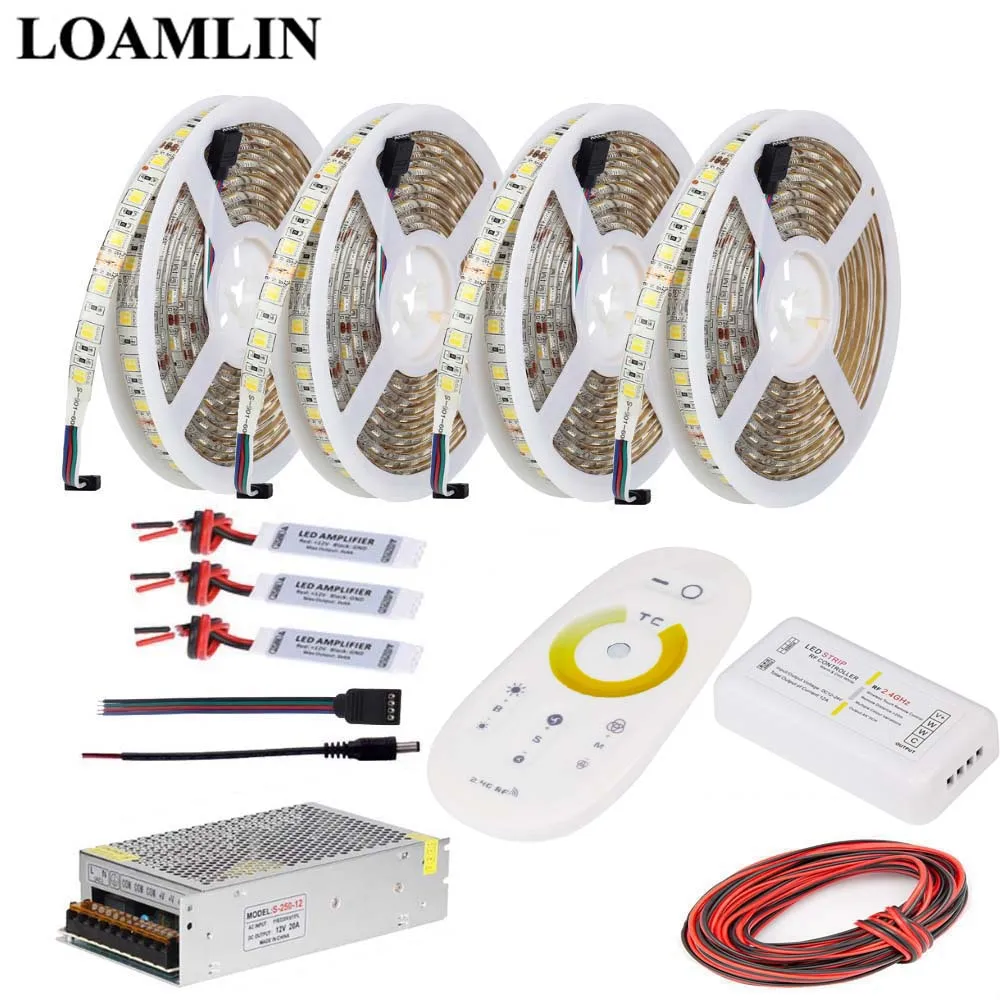 

5M 10M 15M 20M DC12V Led Strip Color Temperature Flexible Light,2.4G CCT Led Controller Power Supply Adapter Amplifier Kit