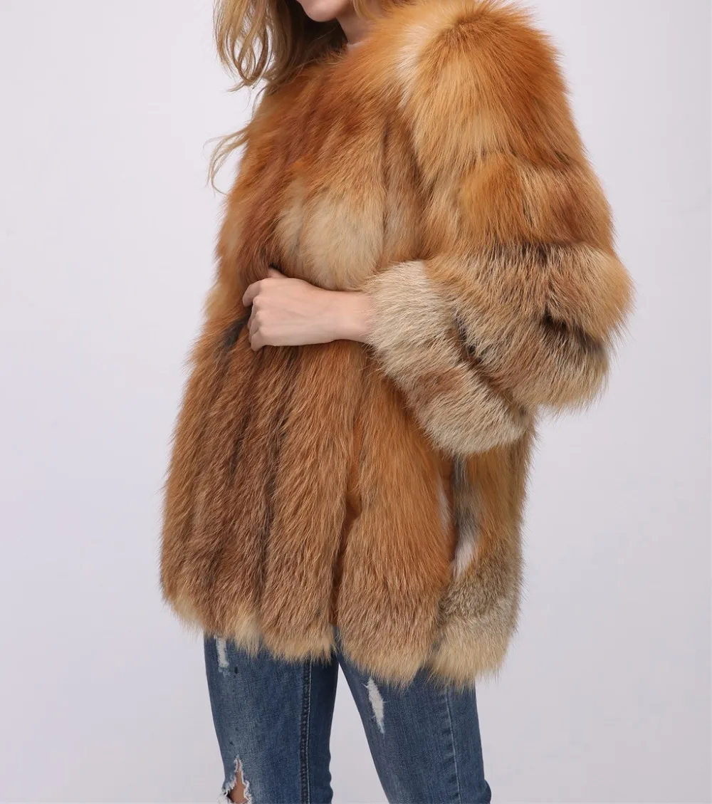 Натуральное пальто из красного лисьего меха, верхняя одежда, Пушистый Зимний теплый натуральный мех, натуральный мех, классический элегантный дропшиппинг размера плюс