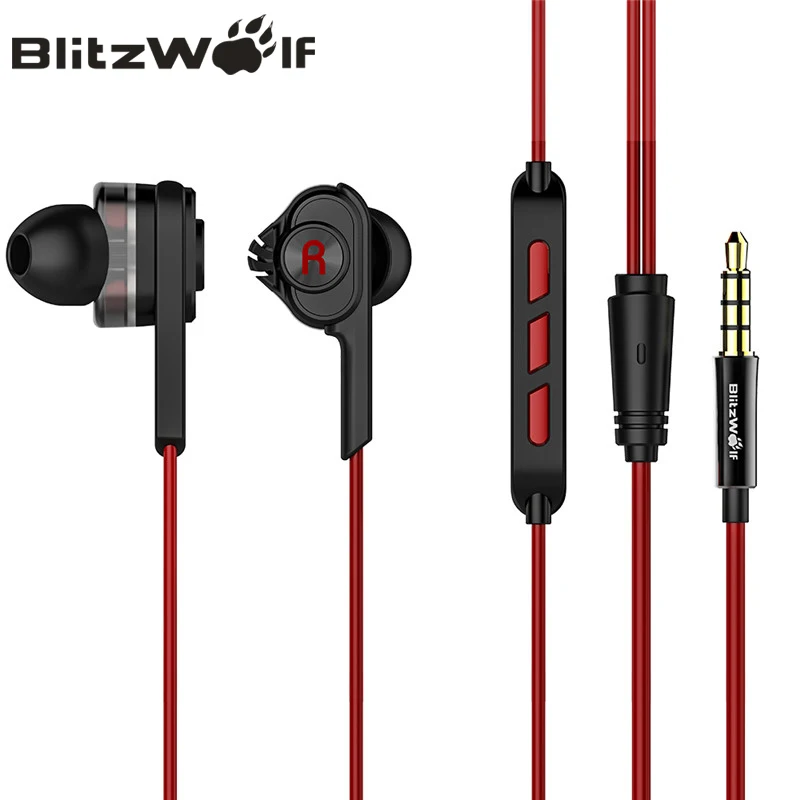 BlitzWolf проводные наушники с микрофоном наушники-вкладыши 3,5 мм наушники с микрофоном для телефона стерео наушники для iPhone смартфона - Цвет: Красный