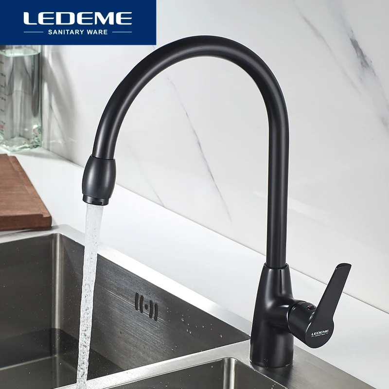 LEDEME кухонный кран для горячей и холодной воды латунь черный с одной ручкой